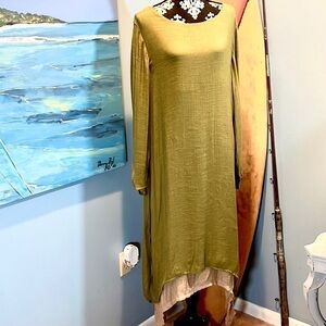 NWT Zanezea,Green & Beige Maxi Dress, Long Sleeves, Double Layered, Wow! 14